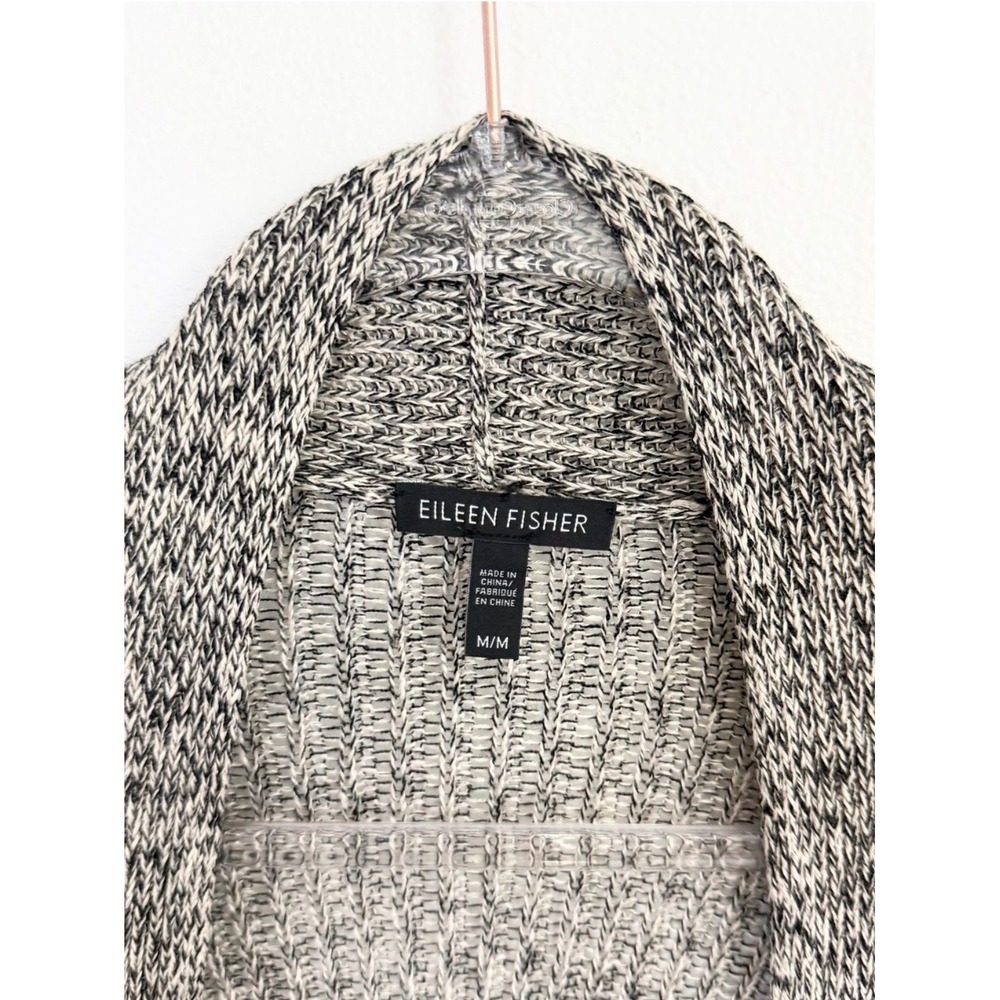 Eileen Fisher Organic Linen Wool Open Front Cardigan Marled Gray Size M - Picture 6 of 7